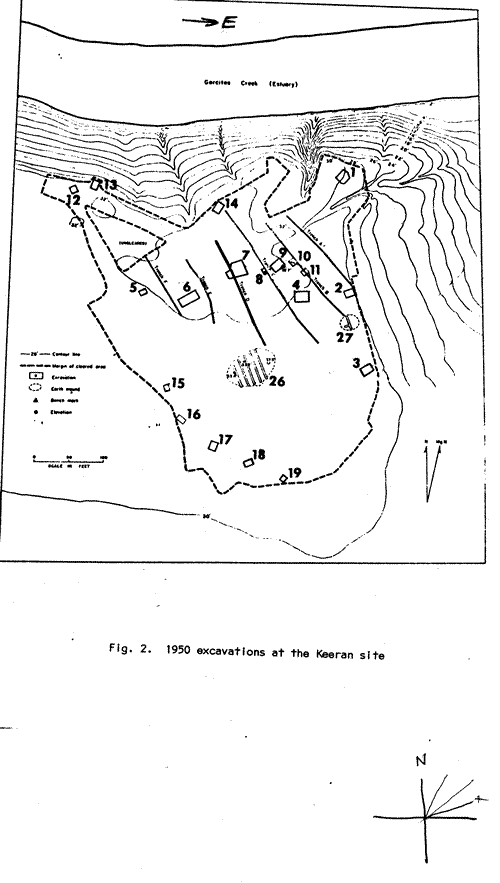 Map (without) lines showing 1950 Keeran site excavations