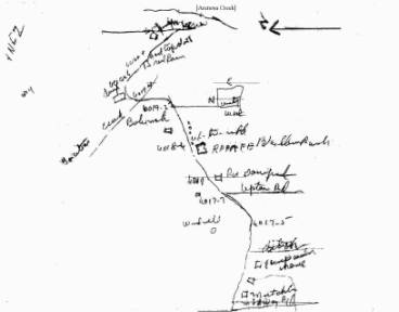 hand drawn map showing location of the cemetery, part 1