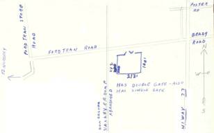 hand drawn map showing the location of the cemetery