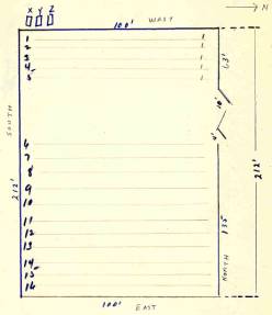 hand drawn map of the cemetery showing the rows